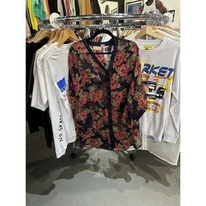 Victoria's Secret Vintage 1980s Floral Button Up Blue Sheer Night Shirt Size M/L